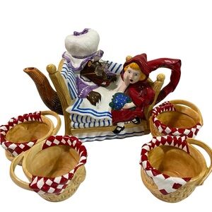 VTG 1989 Retired Dept 56 Storybook Little Red Riding Hood Figural Tea Set
